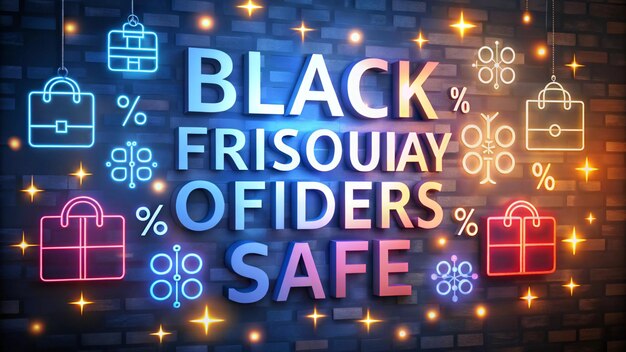 un letrero que dice que el viernes negro está iluminado con luces brillantes