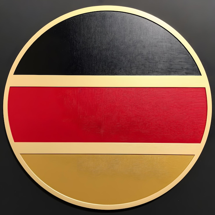 Foto un letrero redondo dorado y negro con la bandera en él