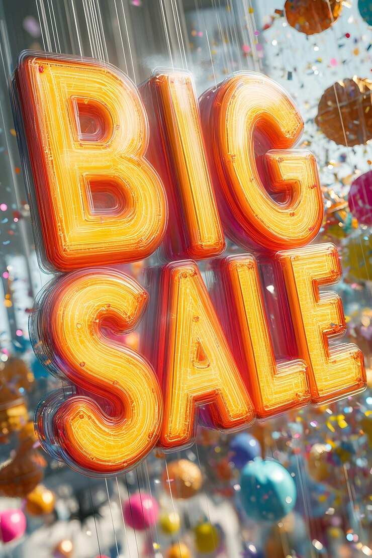 Foto los letreros de big sale de colores brillantes están diseñados para ser frescos, divertidos y llamativos, perfectos para crear emoción en cualquier tienda minorista, alentando a los clientes a venir y comprobar los productos.