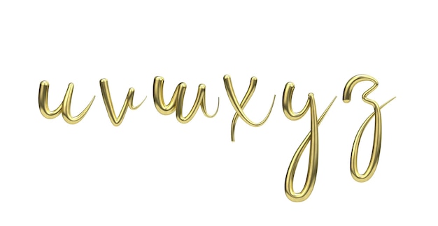 Lettes uvwxyz gold handschriftliche Schrift 3D-Rendering