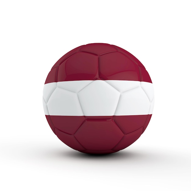 Lettland Flagge Fußball Fußball vor einem einfachen weißen Hintergrund 3D-Rendering