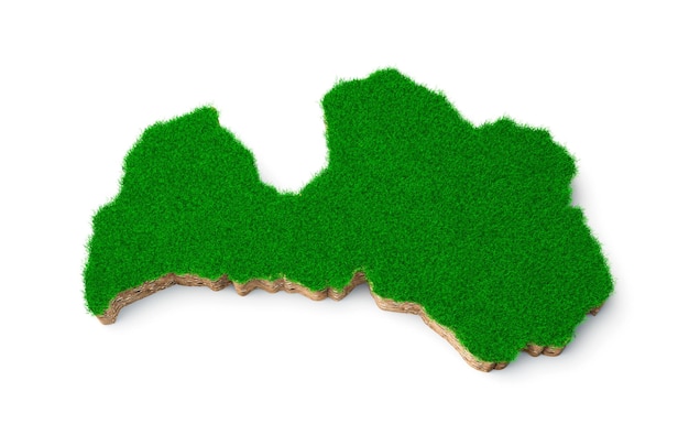 Lettland Karte Bodengeologie Querschnitt mit grünem Gras und Felsbodentextur 3D-Darstellung