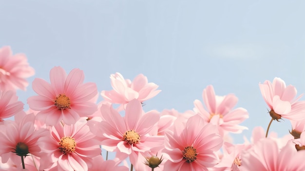 Leuchtend blanker Hintergrund am unteren Rand rosa Blumen Banner mit Platz für Ihren eigenen Inhalt Blütenblumen ein Symbol des Frühlings neues Leben