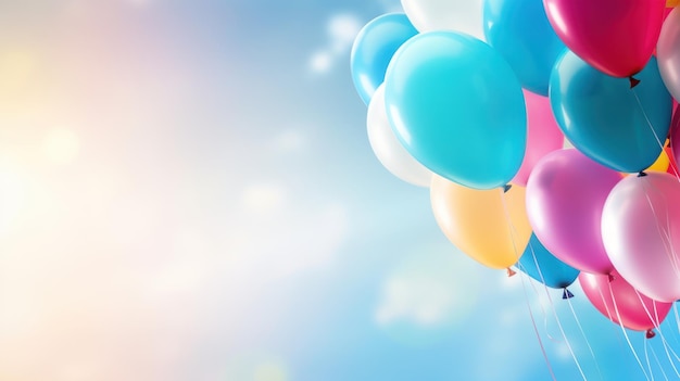 Leuchtend farbige Ballons und Platz für Text vor einem Aquarell-Hintergrund