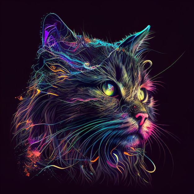 Foto leuchtend farbige katzenkopf-illustration generative ai