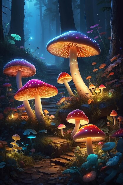 Leuchtend farbige Lichter mit Pilzen und Pilzen