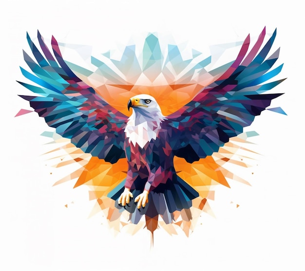 Leuchtend farbiger Adler mit ausgebreiteten Flügeln und einem Sonnenstrahl im Hintergrund