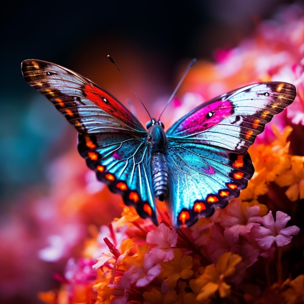 leuchtend farbiger Schmetterling, der auf einer Blume in einem generativen Garten ruht