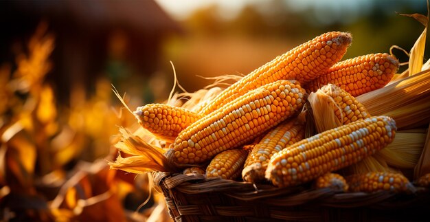 Leuchtend gelbe Maiskolben-Samen landwirtschaftliches Hintergrundbild, das durch KI generiert wurde