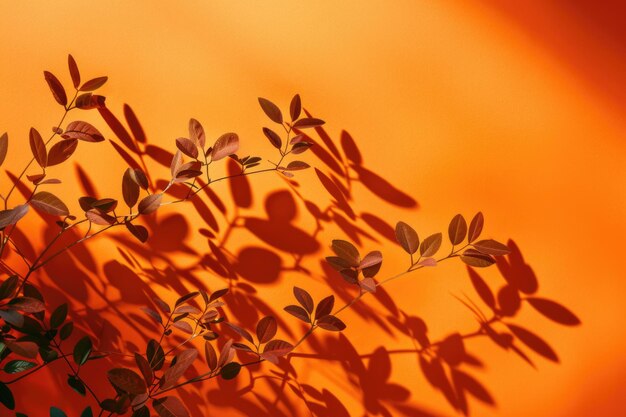 Leuchtend orangefarbener Hintergrund mit Pflanzenschatten für Produkte oder Kosmetika Foto hoher Qualität