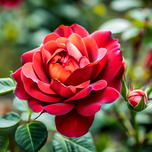 leuchtend rote Rose im Garten AI_Generated