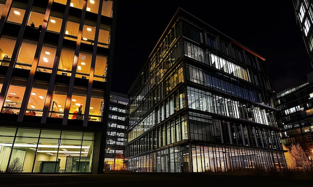 Leuchtende Eleganz Nachtansicht eines beleuchteten Bürogebäudes