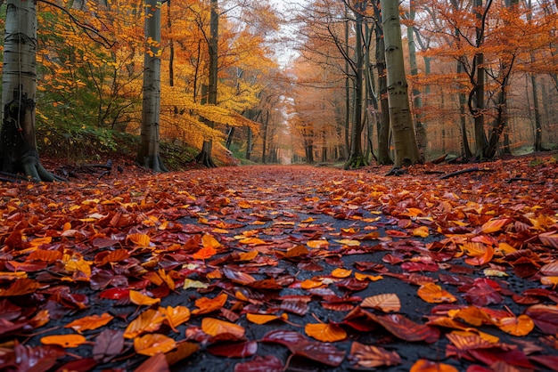 Foto leuchtende herbstblätter auf dem waldboden