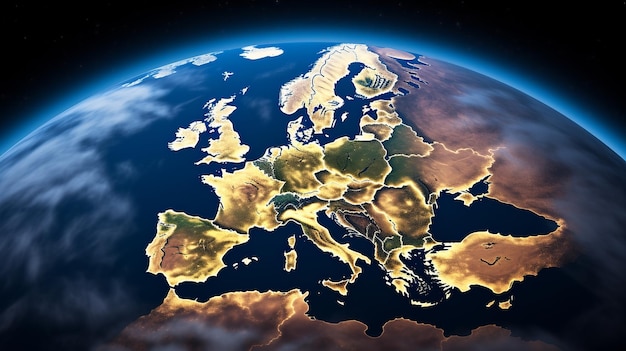 Foto leuchtende karte europas in der nacht