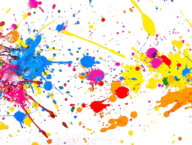 Leuchtende mehrfarbige Farbflocken auf einem sauberen weißen Hintergrund erzeugen ein energisches und inspirierendes Bild für künstlerische Projekte und Designs