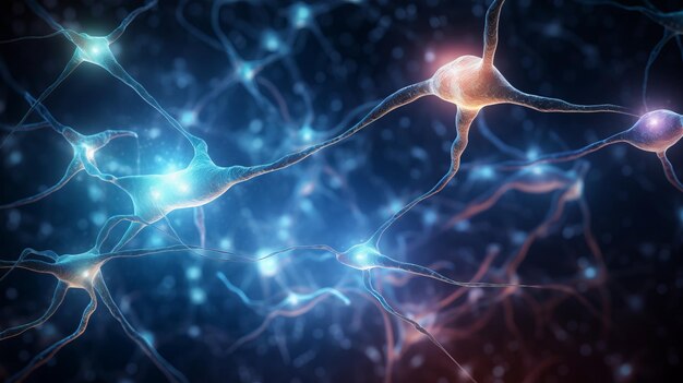 Foto leuchtende nervenzellen kommunizieren über synaptische verbindungen
