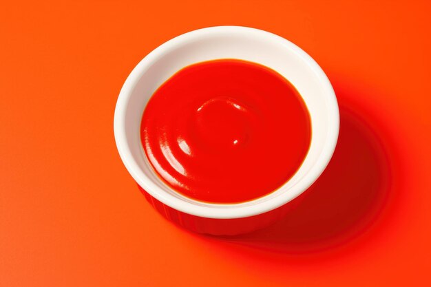 Foto leuchtende rote soße in einem keramikbehälter