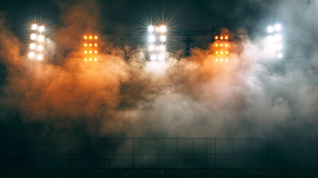 Leuchtende Stadionlichter malen eine Szene des Geheimnisses, die von KI generiert wurde.