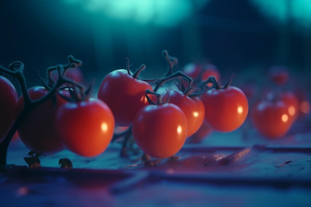 Leuchtende Tomatenanbau unter künstlichem UV-Licht für optimales Wachstum und optimale Ernährung