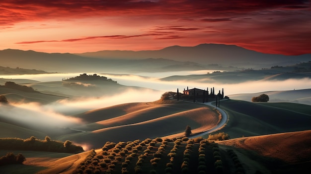 Leuchtende toskanische Hügel, traumhafte Landschaftsfotografie
