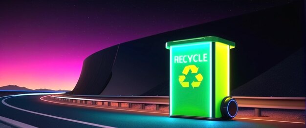 Leuchtender Eco-Hub Neon-Leuchtkarton auf der Autobahn