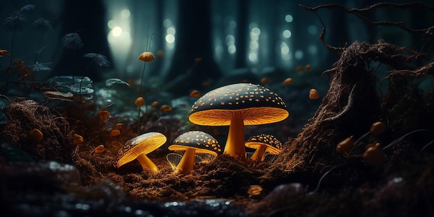 Leuchtender Fantasy-Pilz in magisch verzauberter Märchenwald-generativer KI
