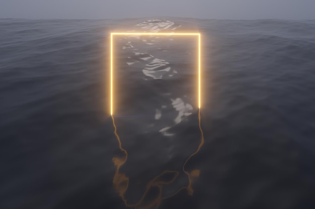 Foto leuchtender rahmen, der abends auf dem see schwimmt 3d-rendering
