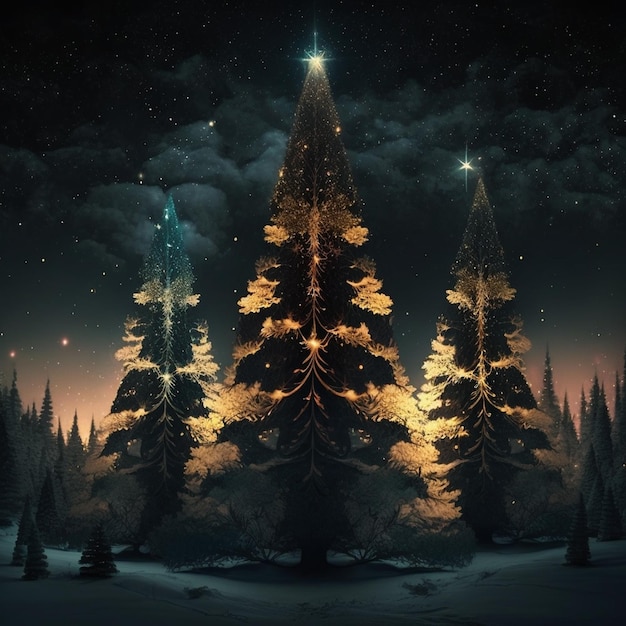 Leuchtender Weihnachtsbaum im offenen Raum. Generative KI