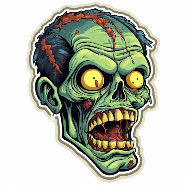 Foto leuchtender zombie-schädel-gesichtsaufkleber, ikonisches popkultur-karikaturdesign