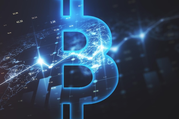 Leuchtendes Bitcoin-Symbol und Aktienschnittstelle