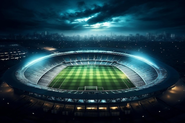 Leuchtendes Fußballstadion inmitten grüner generativer KI