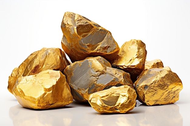 Leuchtendes Goldnugget isoliert auf weißem Hintergrund. Generative KI