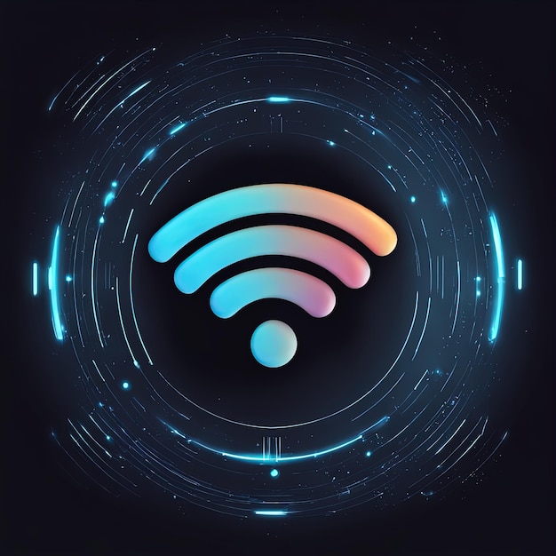 Foto leuchtendes neon-wlan-symbolwifi-symbol wlan-symbol leuchtreklame auf blauem hintergrund