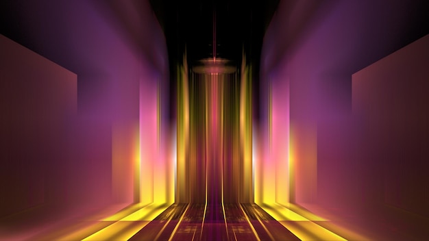Leuchtendes Podium Wandreflexion Neonglas geometrische unscharfe Formen Futurismus helle Farben Streifen Vitrine für ein Beauty-Produkt 3D-Rendering