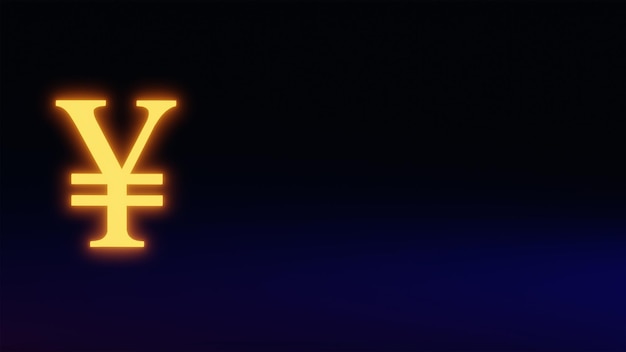 Leuchtendes Yen-Zeichen auf dunkelblauem Hintergrund Platz für Text