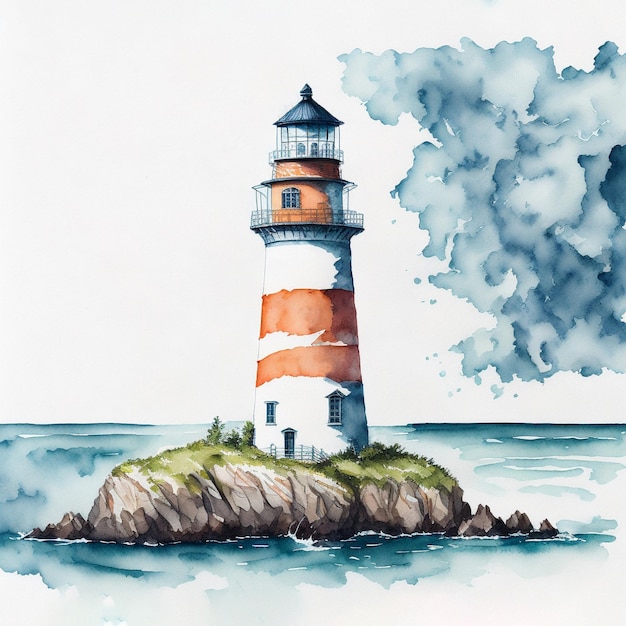 Leuchtturm am Meer Aquarell-Illustration