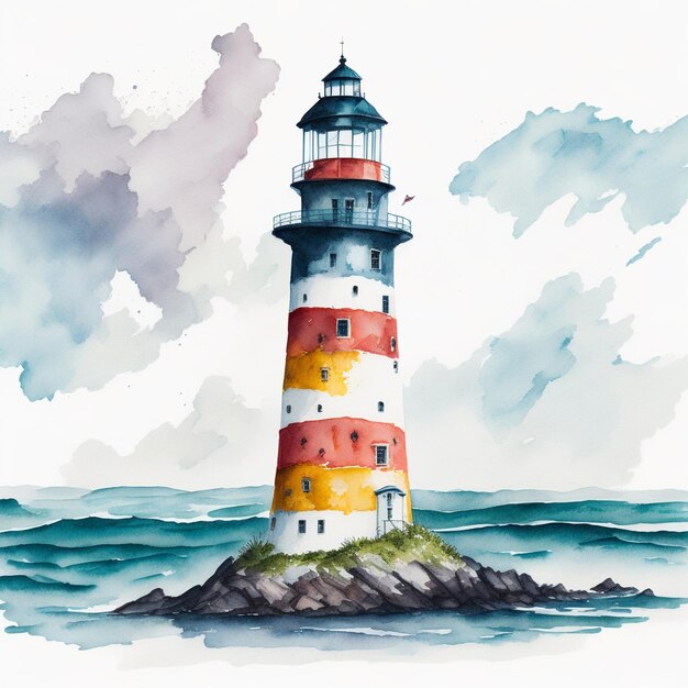 Leuchtturm am Meer Aquarell-Illustration