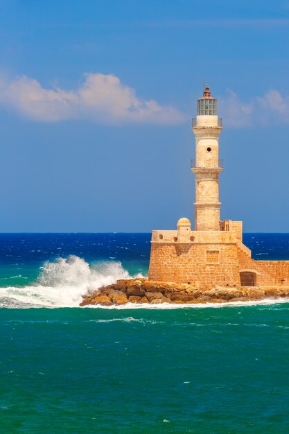 Leuchtturm im alten Hafen, Chania, Kreta, Griechenland