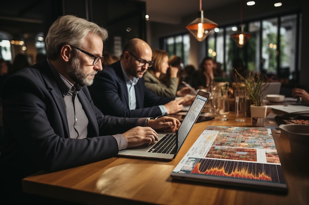 Leute im Büro, die Finanzdiagramme analysieren und überprüfen