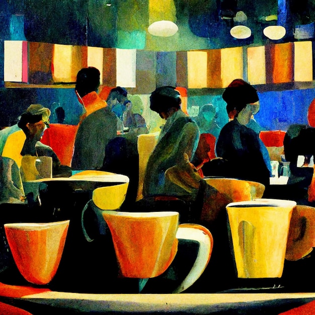 Leute treffen sich im Café, trinken Bier in der Kneipe, sitzen am Tisch oder an der Theke und reden