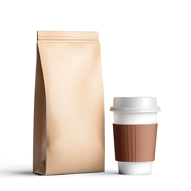 Foto leve a xícara de café de papel com saco de papel de café castanho para a marca de café mock up foto realista