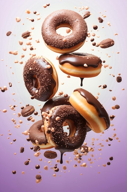 Levitação de donuts de chocolate