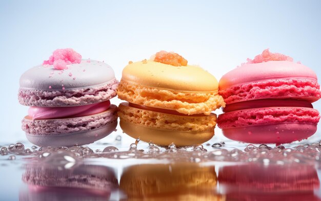 Levitação de macaroons coloridos renderizados em 3D