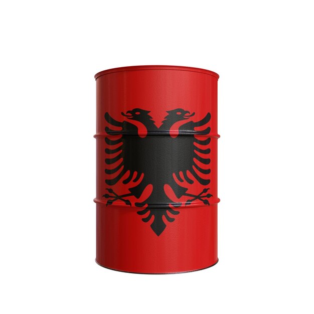 Ölfass mit der Flagge Albaniens