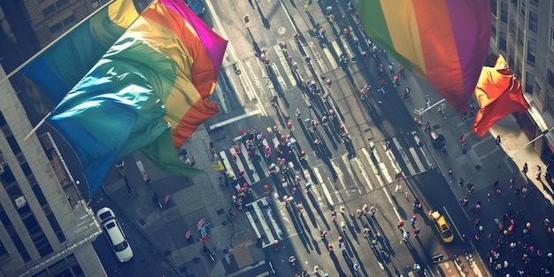 LGBT-Parade mit Fahnen Generative KI