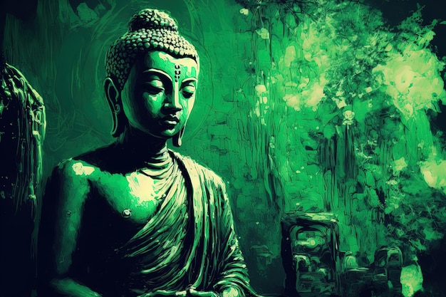 Ölgemälde inspirierte grüne Hintergrundtapete mit einem Buddha-Bild