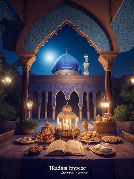Ölgemälde, Ramadan-Laterne, Wüste, Zayed-Moschee, islamischer Halbmond, Hintergrund