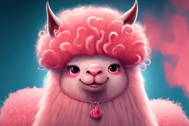 Lhama rosa fofa com ilustração de alpaca de pele sedosa de um personagem de desenho animado Animal fofo