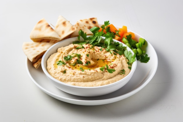 Libanesischer Hummus-Teller auf weißem Hintergrund