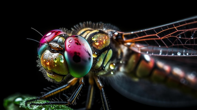 Foto una libélula con alas coloridas se sienta en una hoja.